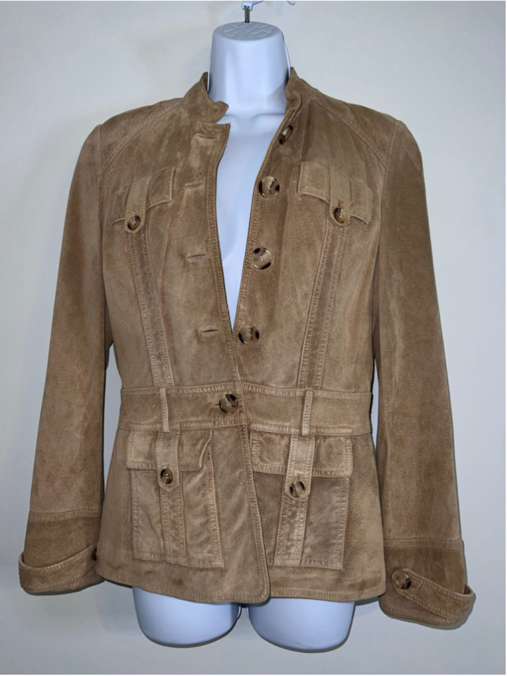 Y2K Vakko Suede Utility Jacket Tan Size 4